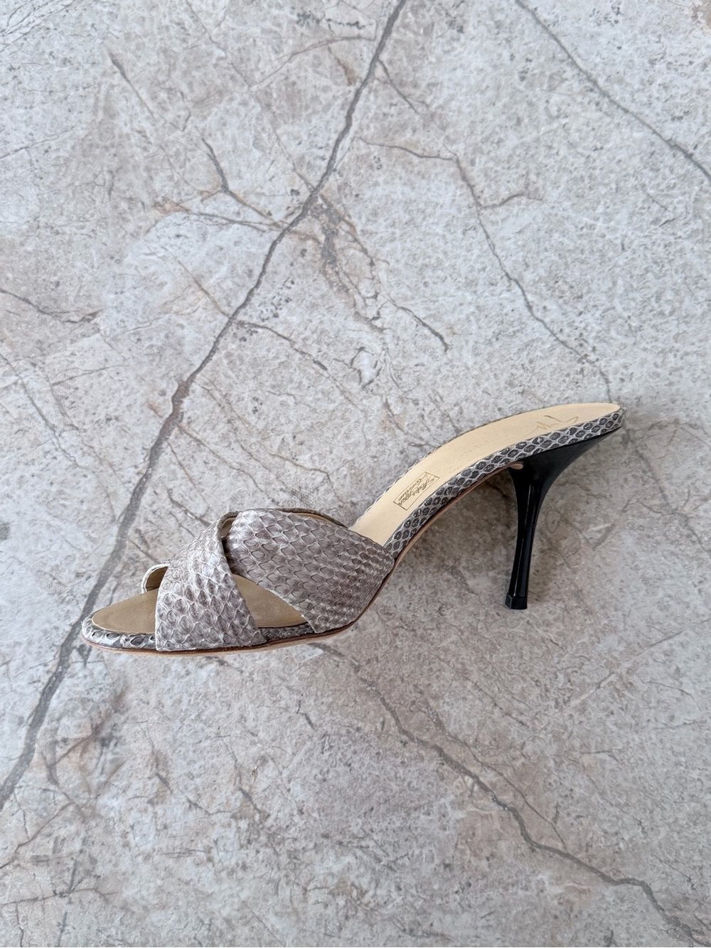 Giuseppe Zanotti Silver Metallic Python Crossover Stiletto Mules - Picture 8 of 11